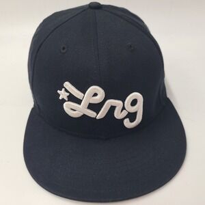 LRG Hat Fitted 7 1/4 New Era 59Fifty Black White Script Logo Skate Skateboard